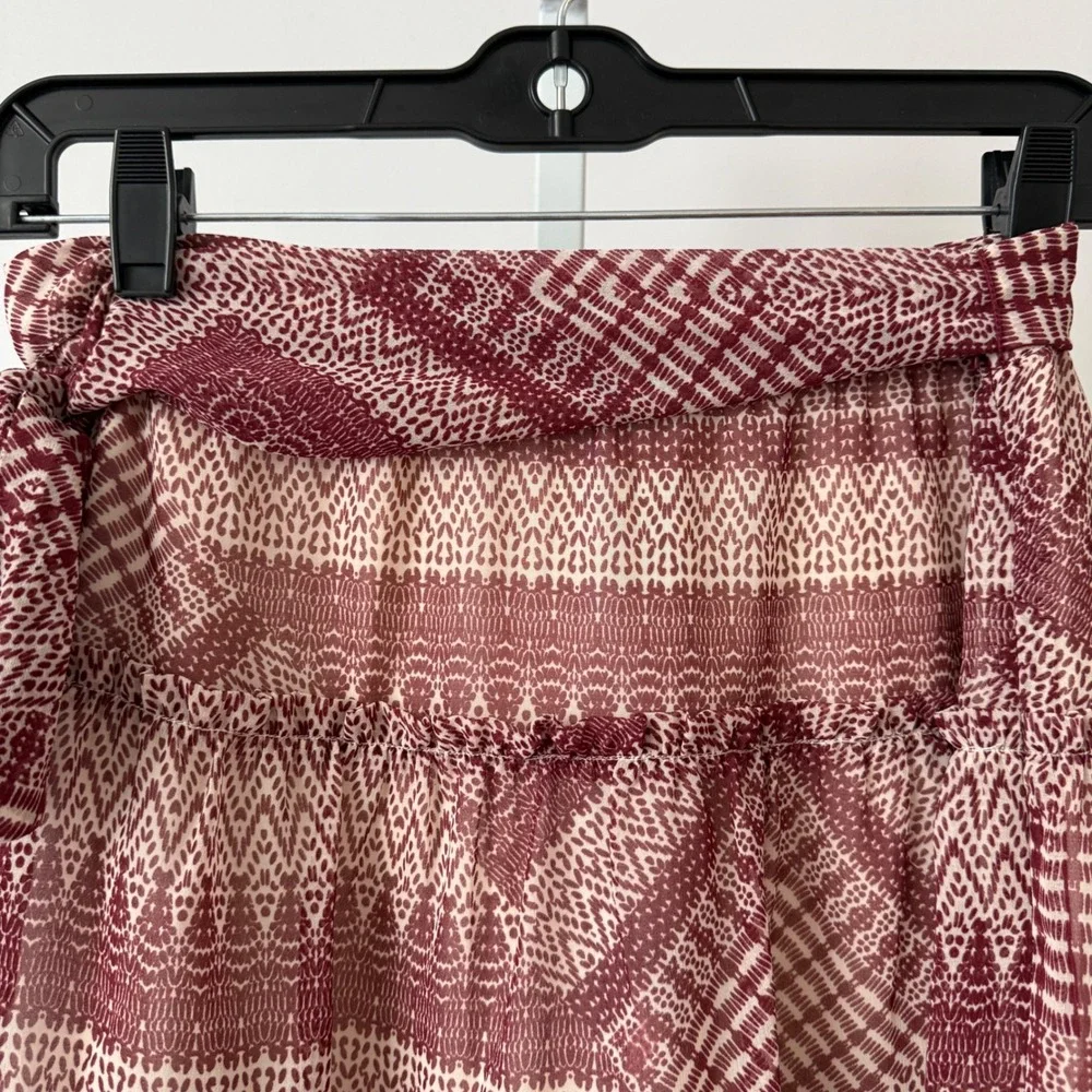 Rebecca Minkoff sz 0 Cheryl Skirt Boho Red Cream Tiered Ruffle‎ Wrap Mini Skirt